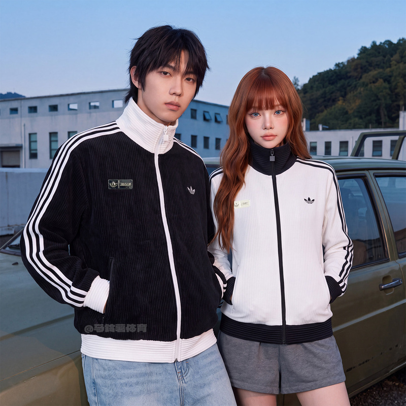 Adidas Jennie Collaboration Trefoil Knit Jacket Casual Sports New Black and White Unisex Model Ld4966