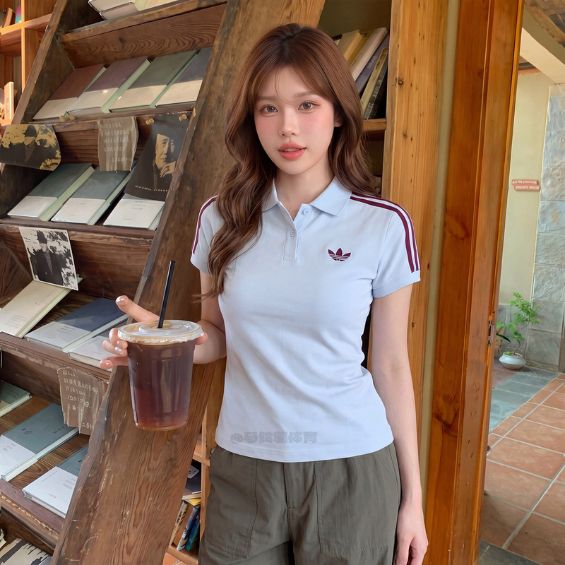 Adidas Adidas Spring and Summer New Sports and Leisure Polo Collar Slim T-Shirt Blue Short-Sleeved Women's Model Kd3698