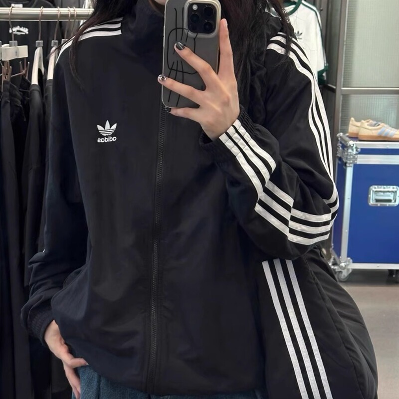Adidas Adidas Trefoil Spring Korean Version Wang Hedi Same Style Black Sports Casual Jacket Kb2466