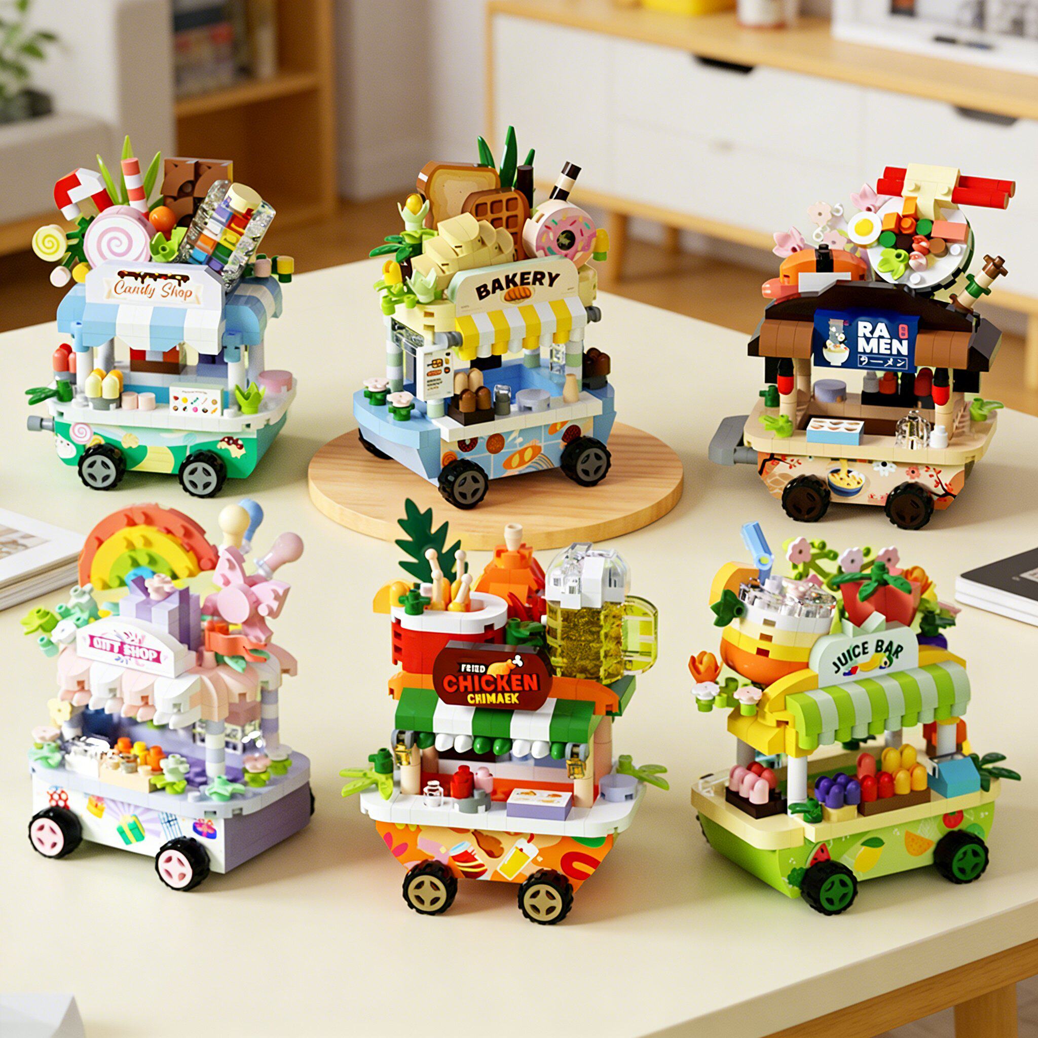 6 in 1 street food snack cart building blocks set educational toy gift