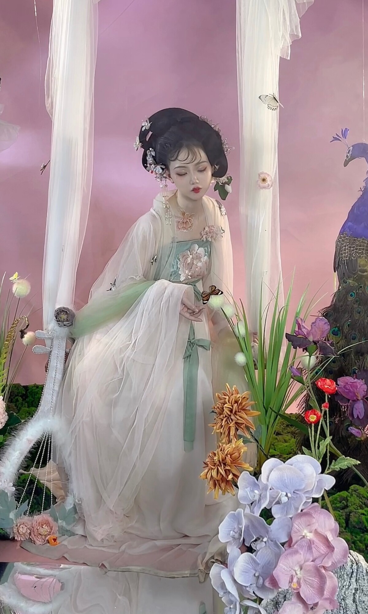 After sales admiration, Zhong Oriental aesthetic park dream gentle and soft color phoxaxatic skirt to sew butterfly