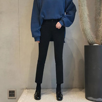 Small straight jeans girl 2021 new large - yard high - waist elastic fix slim nine - minute smoke tube pants