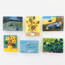 Semi-Mei creative Van Gogh oil painting refrigerator sticker decoration Starry Sky sunflower resin magnetic patch Iris iron