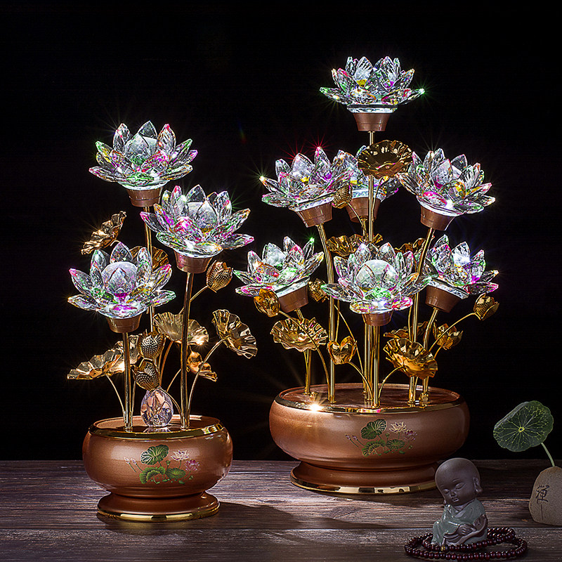 Buddhist supplies LED Colorful Crystal Buddha Lotus lamp Buddha lamp Lotus lamp Changming Buddha Lamp Buddha front lamp