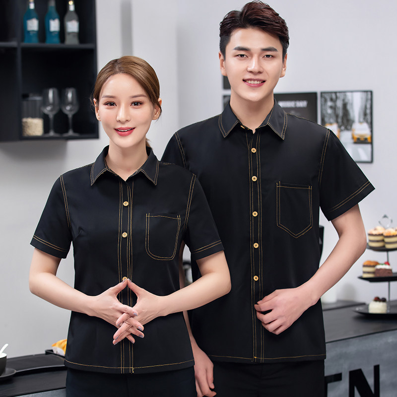 Hot Pot Milk Tea Hotel Catering Hotel Attendants Work Clothes Short Sleeves Women Front Desk Cashier Coffee West Restaurant Summer Clothes