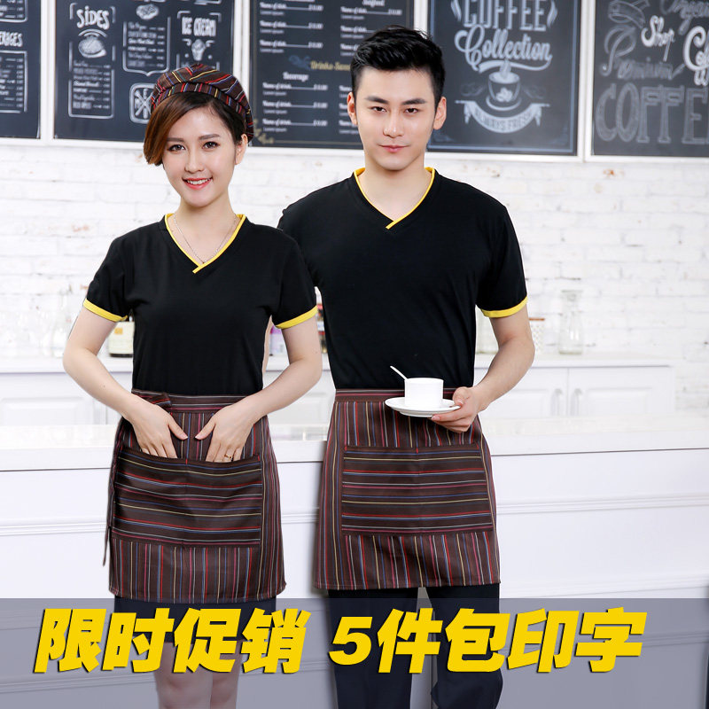 Hotel overalls summer clothes women's Internet cafes V-collar restaurant chain hot pot fast food restaurant waiter work clothes short sleeve t-shirt
