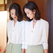 Hotel front desk cash register professional white shirt womens long sleeves 2020 new autumn dress Joker tooling OL overalls