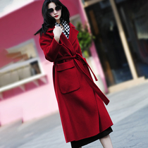 High-end bifacial cashmere big coat woman 2023 new medium long premium pure wool coat New Chinese New Year red