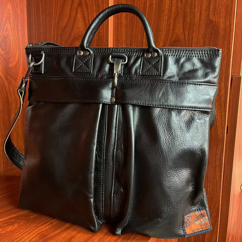 Tea Core Horse Leather Helmet Bag, Computer Bag, Cycling Bag, Motorcycle Shoulder Crossbody Bag, Men's Motorcycle Bag, Handbag