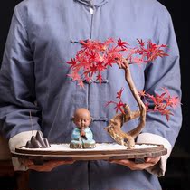 Moshou new Chinese style solid wood simulation Maple Leaf rockery bonsai hotel living room porch home decoration Zen ornaments