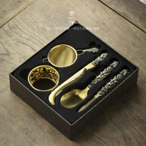 Mo Shou Tea Ceremony Six Gentlemen Set Tea Accessories Big Horse Tea Knife Copper Tea Spoon Tea Clip Solid Wood Pot Combination