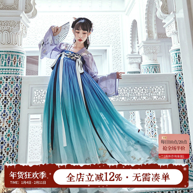 十三余小豆蔻儿花神祭刺绣齐胸汉服 唐制对襟上衫宽裙摆原创女装