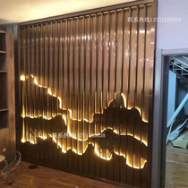 To map custom stainless steel screen grille metal partition Hotel villa sales department rose gold rockery background wall