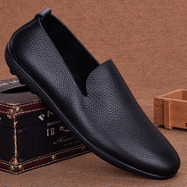 Leisure shoes male leather feet soft sole driving shoes male single layer of bull skin light English Korean bean shoes