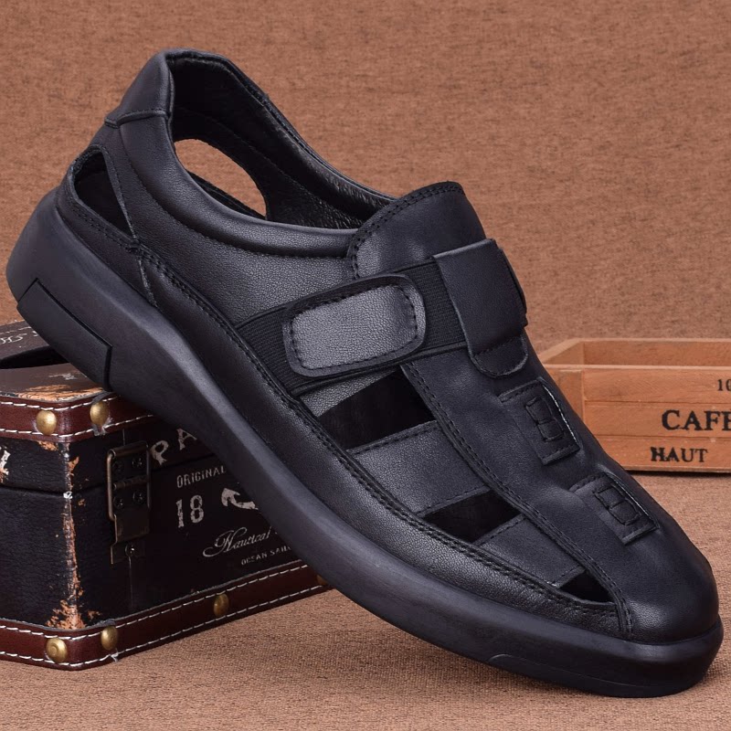 Men's Sandals Summer Leather Foreign Trade Original Single Men's Shoes Breathable Casual Soft Sole Hollow Leather Shoes Dad Leather Sandals