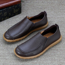 Foreign Trade Men Shoes Genuine Leather Casual Leather Shoes Mens Top Layer Bull Leather Sloth Shoes Bull Gluten Bottom One Foot Pedal Soft-bottom Driving Shoe Tide