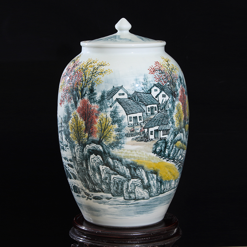 Jingdezhen Ceramic rice cylinder rice barrel with lid face cylinder storage tank wine Fermented Vat Water Cylinder 50 50 Catty 100 Catfish