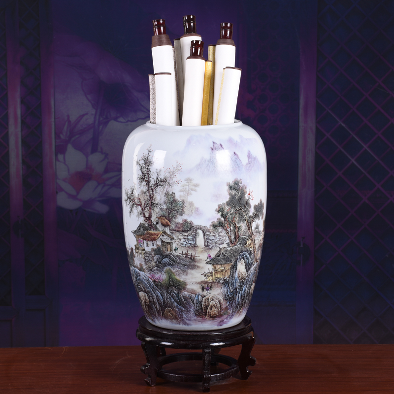 Jingdezhen Ceramic calligraphy and painting cylinder scroll cylinder character painting containing cylinder floor book room vase living room decoration swinging piece