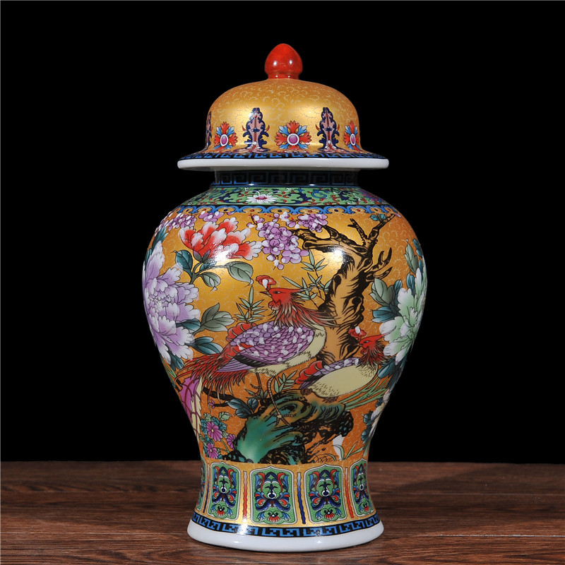 Jingdezhen Ceramics Enamel Color Green General Pot Lid Jar Storage Jar Home Living Room Decoration Craft Furnishing Gift