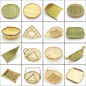 Handmade Bamboo Fruit Basket round Winnowing Fan Hotel Farm Refreshments Bamboo Tray Storage Bamboo Basket Steamed Bread