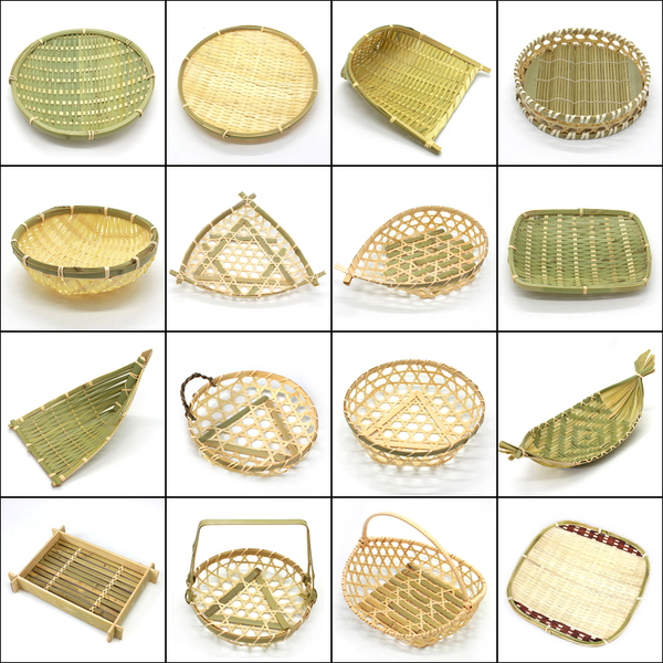 Handmade Bamboo Fruit Basket round Winnowing Fan Hotel Farm Refreshments Bamboo Tray Storage Bamboo Basket Steamed Bread Basket Kindergarten Decoration