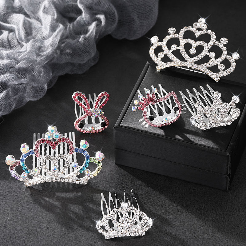 Peanie Beauty Korea Children's Hair Ornaments Girl Cute King Crown Princess Little Girl Water Drill Clips Baby Comb