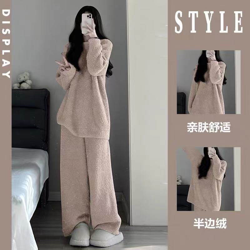 Pajamas for Women, Autumn and Winter 2026 New Style, Fleece-Lined, Warm Set, Winter Simple Casual High-End Home Wear, Can Be Worn Outside Pajamas for Women, Autumn and Winter 2026 New Style, Fleece-Lined, Warm Set, Winter Simple Casual High-End Home Wear, Can Be Worn Outside