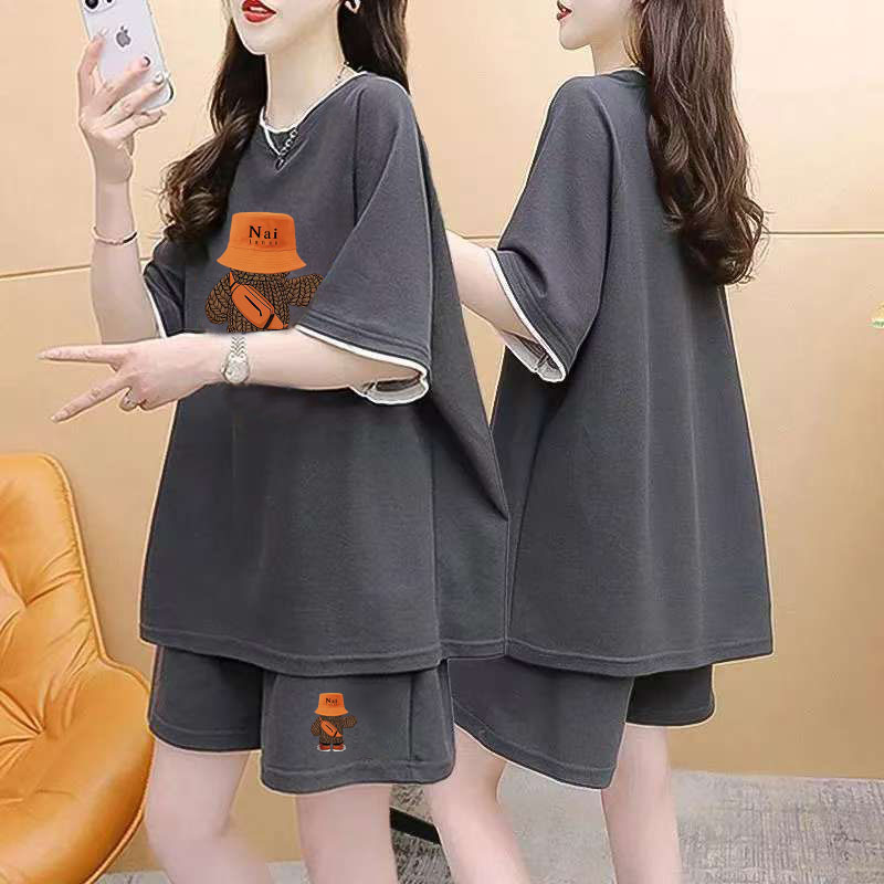 Internet Celebrity Sports Pajamas Set for Women, Summer Student Large Size, Fashionable Casual Two-Piece Home Wear Set for Women, Can Be Worn Outside