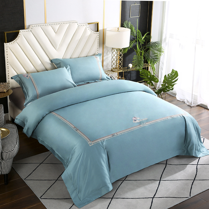 Text English 100s long-staple cotton satin embroidery pure cotton bed four-piece set double cotton four seasons universal - Taobao