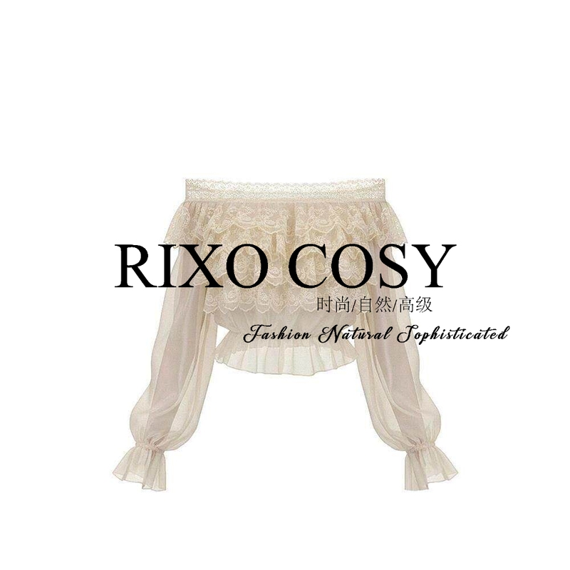 Rixo Cosy One-Shoulder Ruffled Lace Shirt for Women, New Summer Style, Slimming Off-Shoulder Patchwork Lace Top