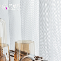 Light extravagant thick gauze curtain white geometric fish bone pattern curtain light transparent to people hollow bedroom living room window customization