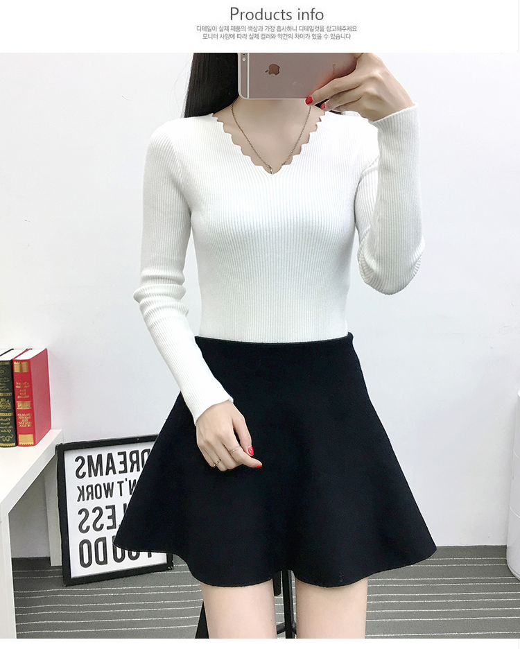 2017 mùa thu mới phong cách áo sơ mi dài tay áo len cổ chữ V áo len mùa thu áo sơ mi nữ áo cardigan len
