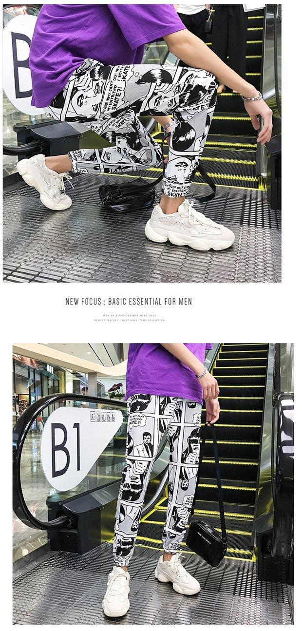 Bf phong cách Harajuku quần âu trẻ trung quần thời trang nam 2018 hè mới sọc chín điểm thể thao quần nam