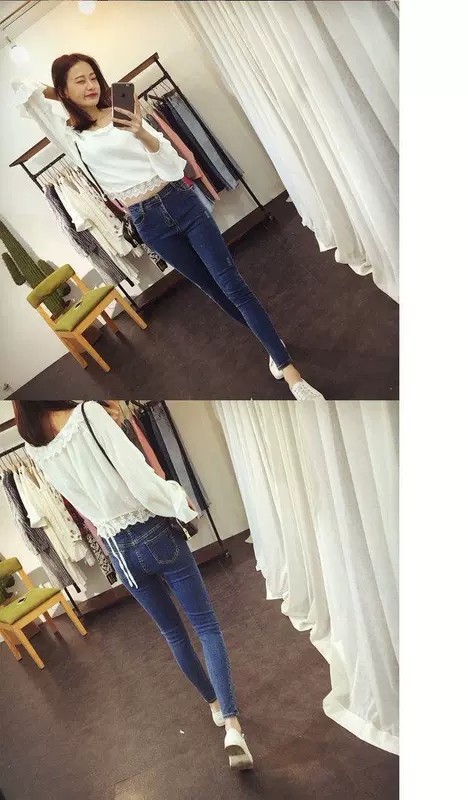 Hàn Quốc ulzzang mới lỗ chín điểm quần jean nữ sinh viên phong cách Harajuku quần skinny mỏng quần bò chun