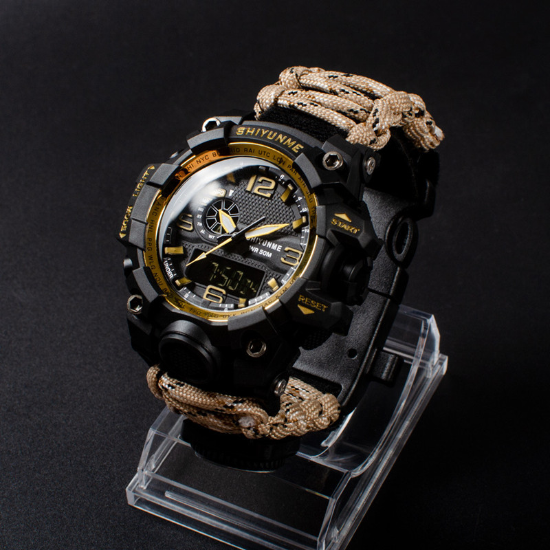 New lifesaving parachute strap compass thermometer sports multi-function electronic waterproof luminous double display watch