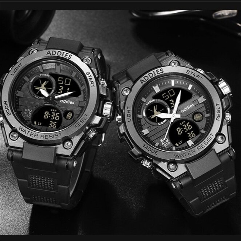 The new outdoor sports waterproof dual display movement student watch camping adventure multi-function plastic luminous electronic watch
