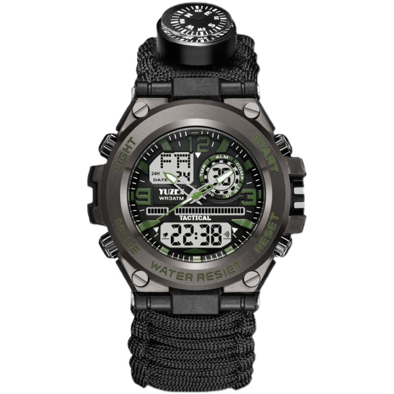 Outdoor sports equipment camping watch umbrella rope multi-function compass thermometer lighting stone LED mountaineer male