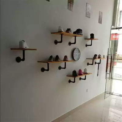 Wall shoe rack Shoe store display rack Solid wood bag display rack Retro water pipe rack Wall decoration shoe goods rack