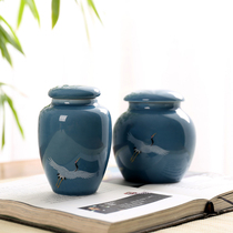 Crane ceramic tea cans one or two green tea cans Mingqian Longjing Biluochun packaging box retro sealed storage cans