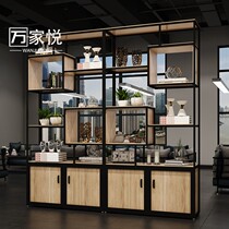 LOFT industrial wind solid wood wrought iron shelf partition Restaurant cafe hotel display shelf Storage rack with cabinet