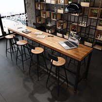 Bar table Commercial simple modern bar wall table and chair combination Household high-legged wrought iron solid wood long narrow table