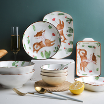 Sheri Fairies Tracery Ceramic Cutlery Household Rice Bowls Dinner Bowls Noodles Bowl Soup Bowls dish Tray Baking Tray Cutlery Suit