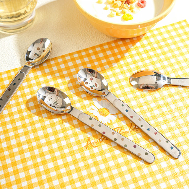 Sheli ins spoon creative cute ຄົວເຮືອນ 304 stainless steel long handle ຄົວເຮືອນບ່ວງຂະຫນາດນ້ອຍຂອງເດັກນ້ອຍບ່ວງ dessert ບ່ວງ