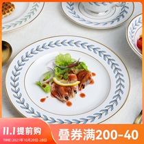 ins hipster leaves gold-edged ceramic plate Western plate breakfast plate dessert bowl steak plate steak food shooting