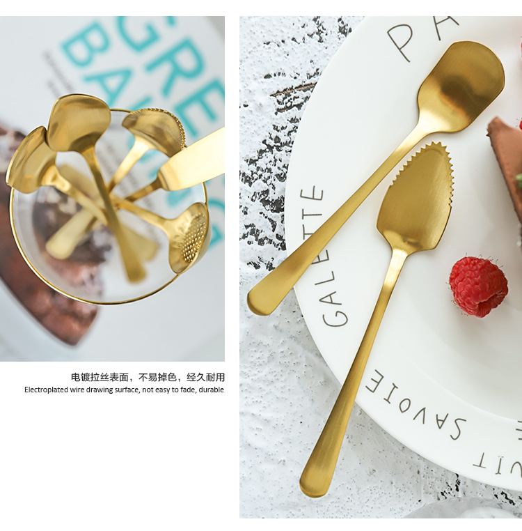 Sherrie Creative Dễ thương 304 Thép không gỉ Mạ thìa Gia đình Bé Kem Kem Muỗng Cà phê Thìa Bơ - Cà phê bình cold brew