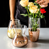 Sheri Nordic Style Vase Swing Piece Plated Gold Leaf Floor Glass Vase Living Room Creative Flower Arrangement Water Pevial Q