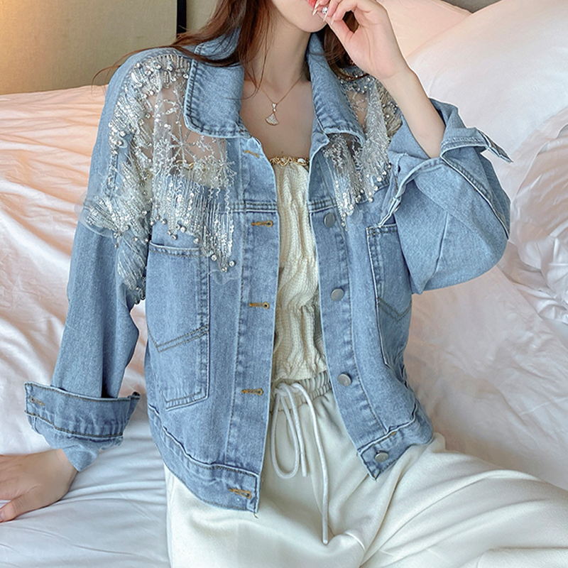 Women's Denim Jacket 2026 Spring and Autumn New Korean Style Loose Fashionable Short Heavy-Duty Patchwork Versatile Top