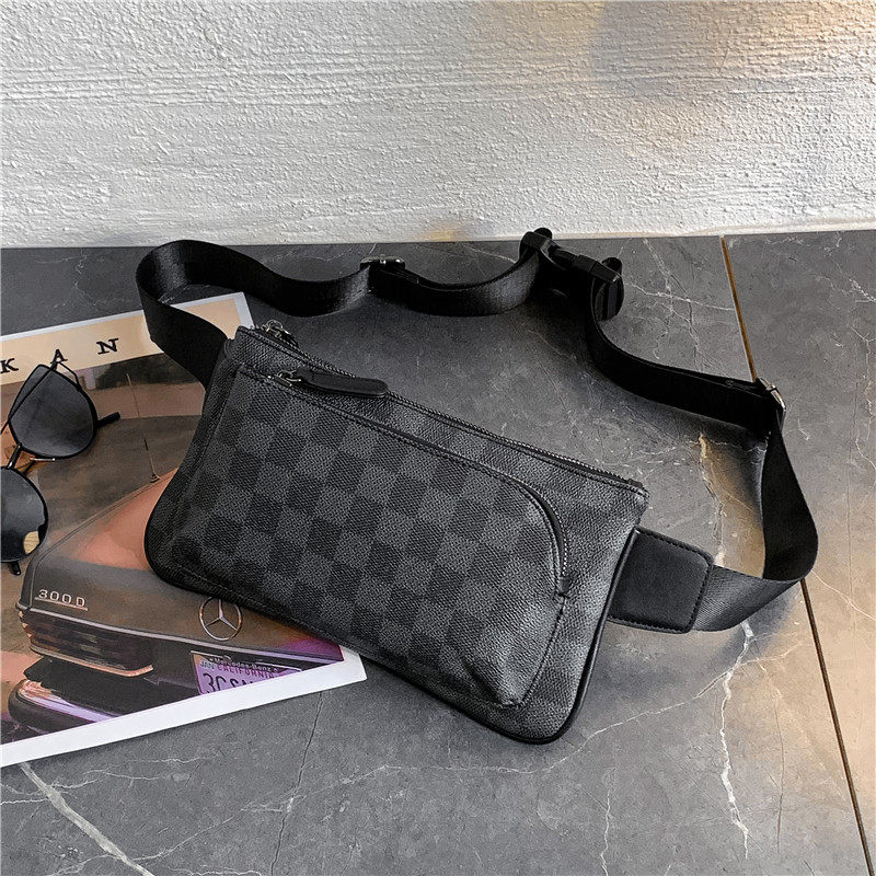 New trendy brand plaid waist bag men's fashion chest bag leather messenger bag chest backpack mobile phone bag shoulder bag