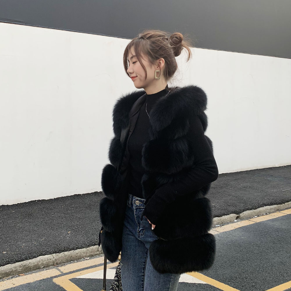 Haining classic autumn and winter hooded imported fox fur vest casual thin young short fashion jacket women