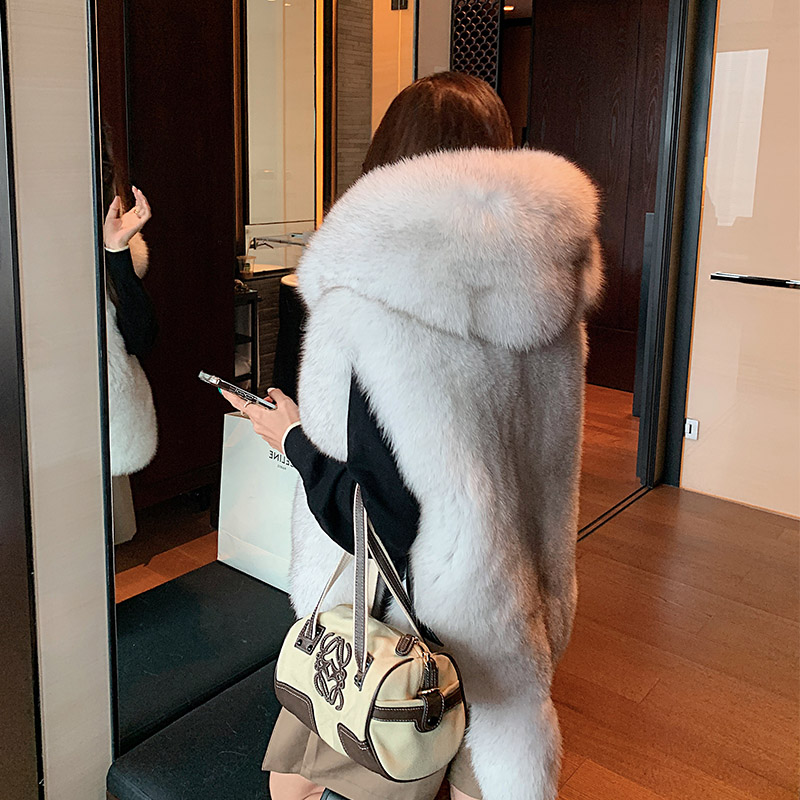 Jenny Fur 2022 new fashion fried street fur hooded vest young fox fur coat women autumn and winter